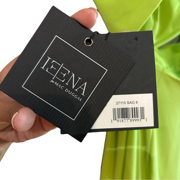 IEENA for Mac Duggal Cutout Strappy Back Column Dress Sz 8 Green Maxi Gown - Picture 13 of 15